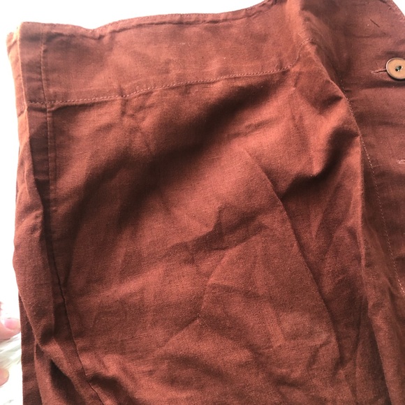 Anthropologie Rust Button Linen Wide Leg Crop Pants - 4 - Picture 4 of 13
